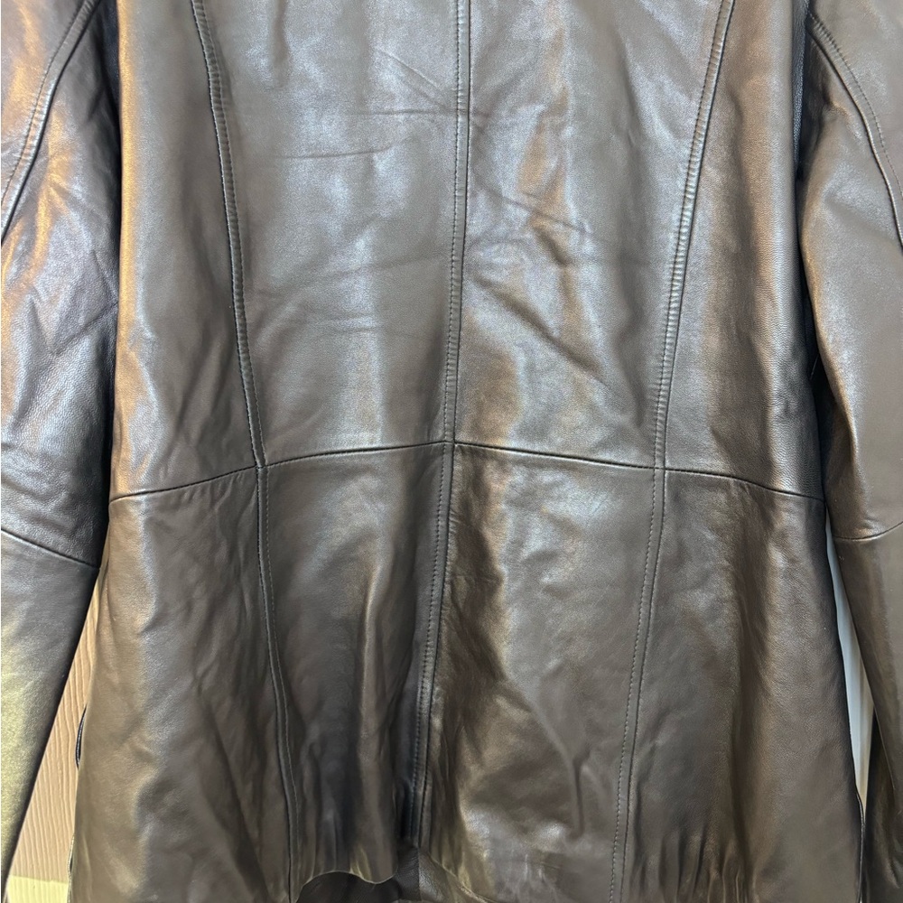 Brown Leather Button-Front Jacket - image 7